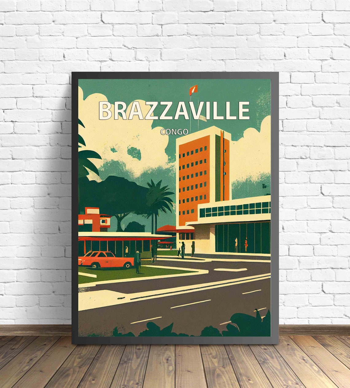 Brazzaville Congo Mid Century Modern City Street Travel Poster