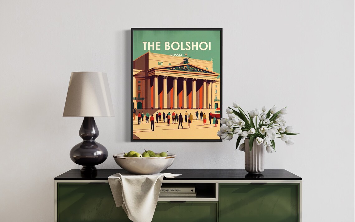 The Bolshoi Russia Theatre Facade Crowd Scene Retro Travel Poster - Image 2