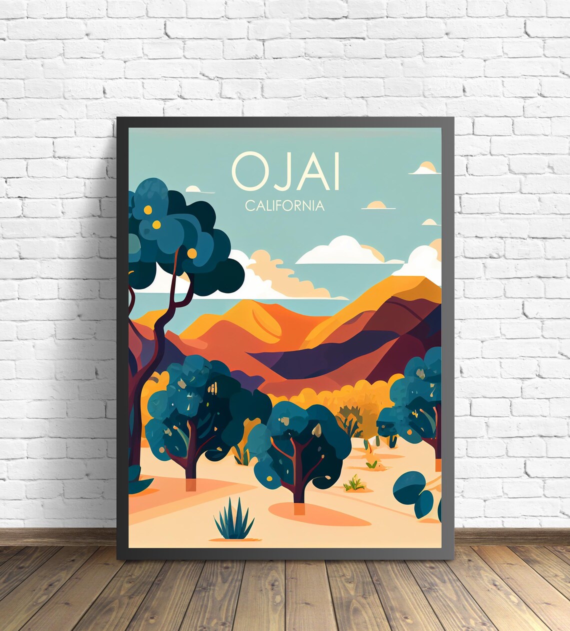 Ojai California Oak Trees Desert Mountains Retro Style Poster