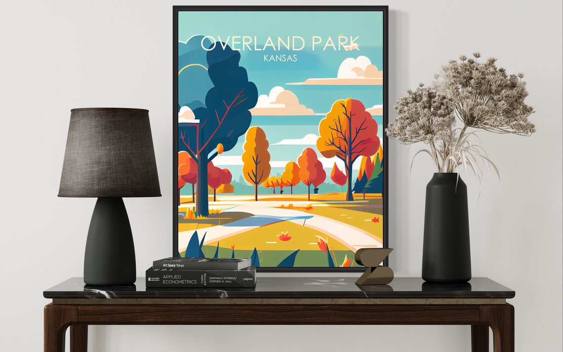 Overland Park Kansas Autumn Foliage Park Path Retro Travel Poster - Image 2