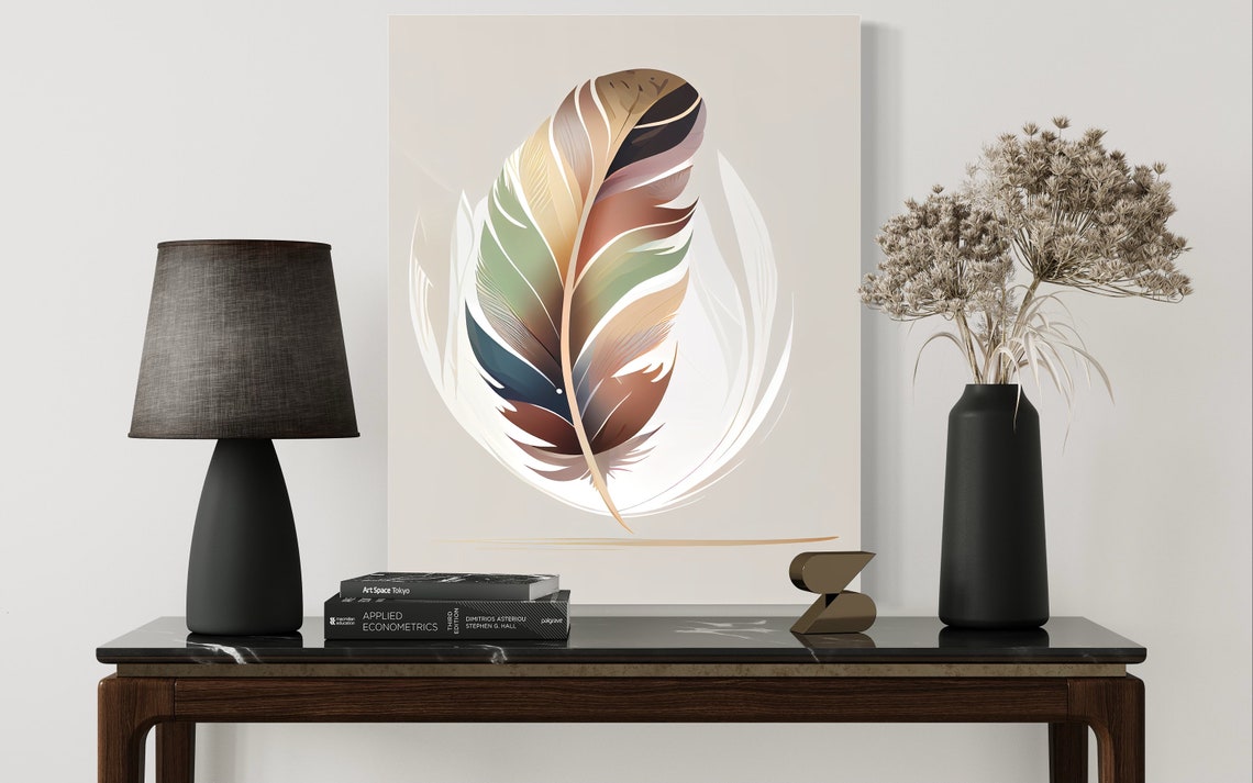 Multicolor Bird Feather Drifting in Minimal Watercolor Art Poster - Image 2