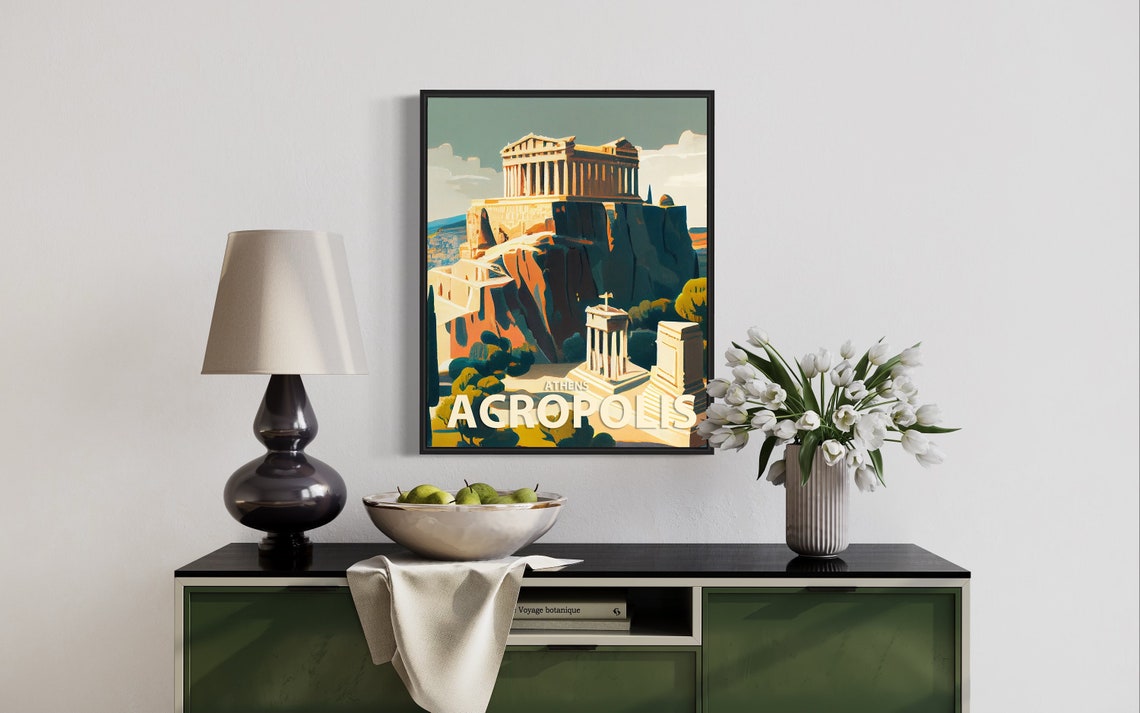 Athens Acropolis Parthenon Ancient Citadel Vintage Travel Poster - Image 3
