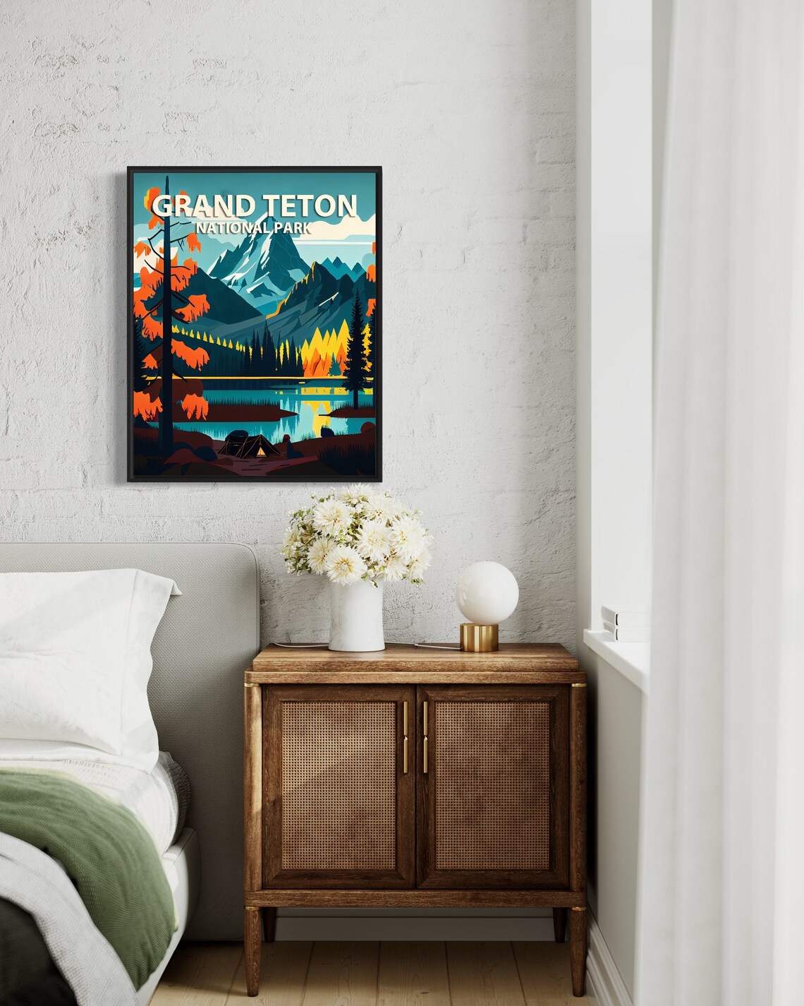 Grand Teton National Park Autumn Camping Lakeside Travel Poster - Image 2
