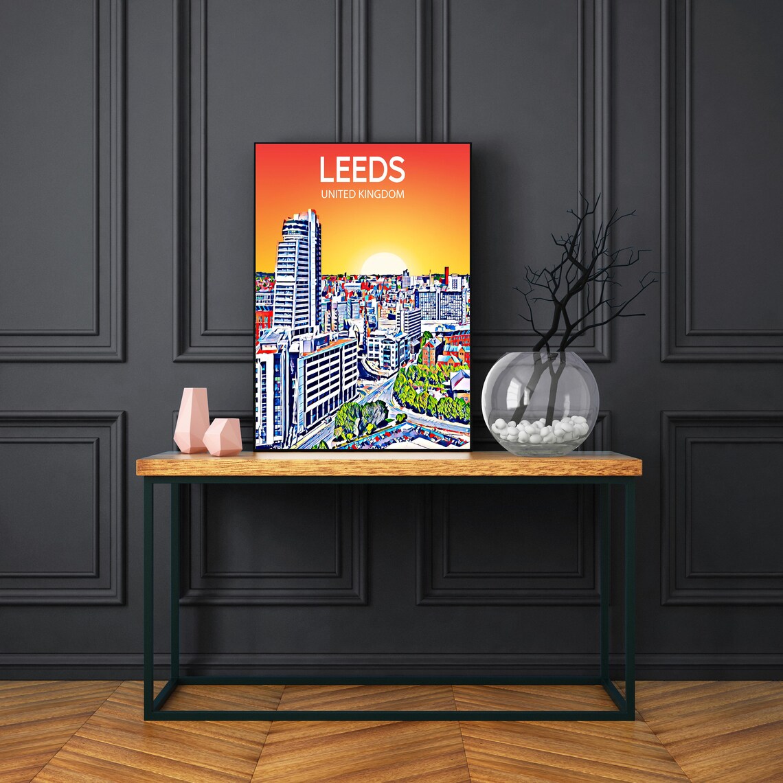 Leeds United Kingdom Sunset Skyline Vibrant Cityscape Art Poster - Image 3