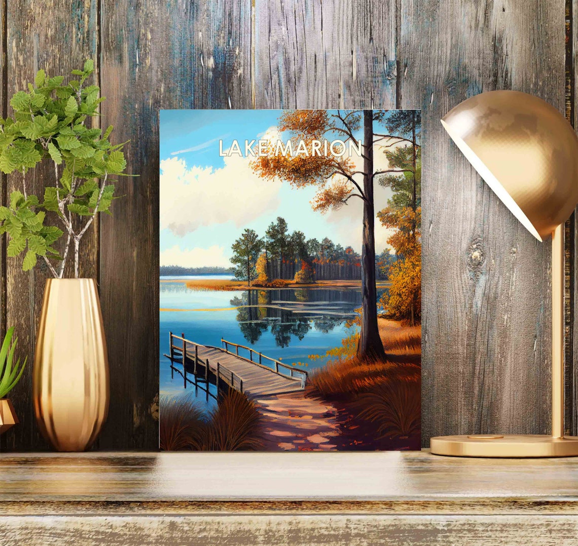 Lake Marion Autumn Lakeside Wooden Dock Fall Colors Art Poster - Image 2