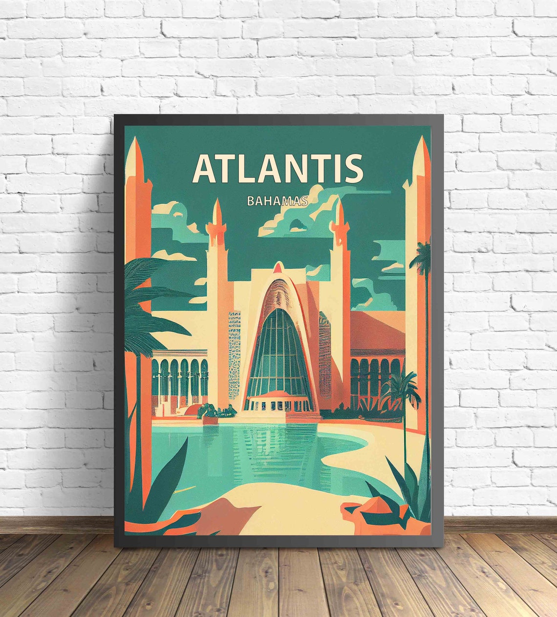 Atlantis Bahamas Paradise Resort Palace Vintage Travel Poster