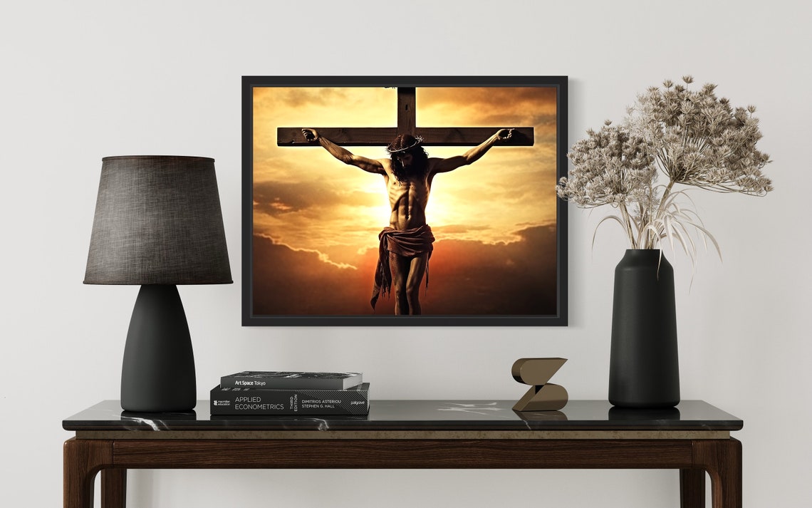 Jesus Christ On The Cross At Sunset Inspirational Religious Art Poster - Image 2