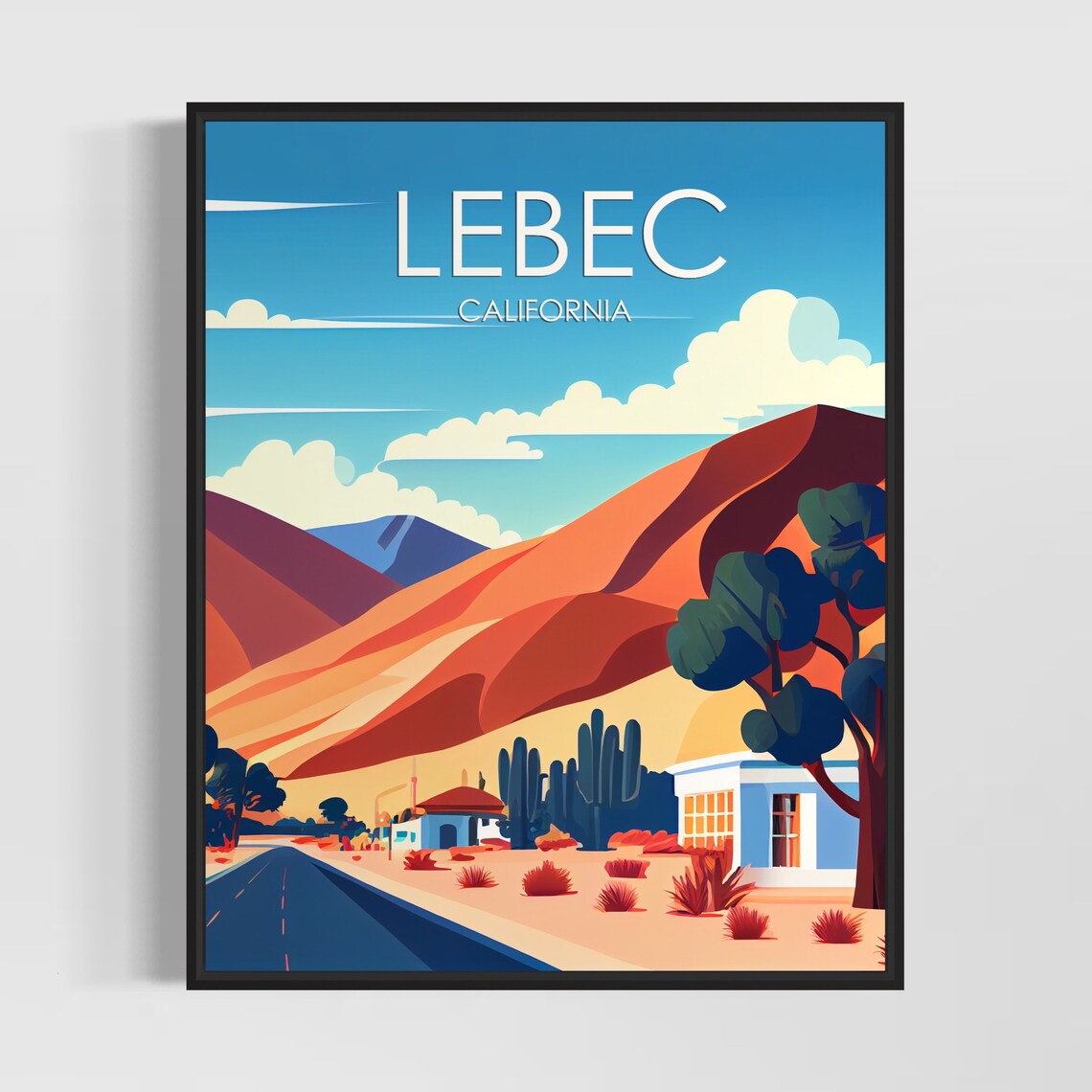 Lebec California Winding Desert Road Cactus Mountain Scene Poster