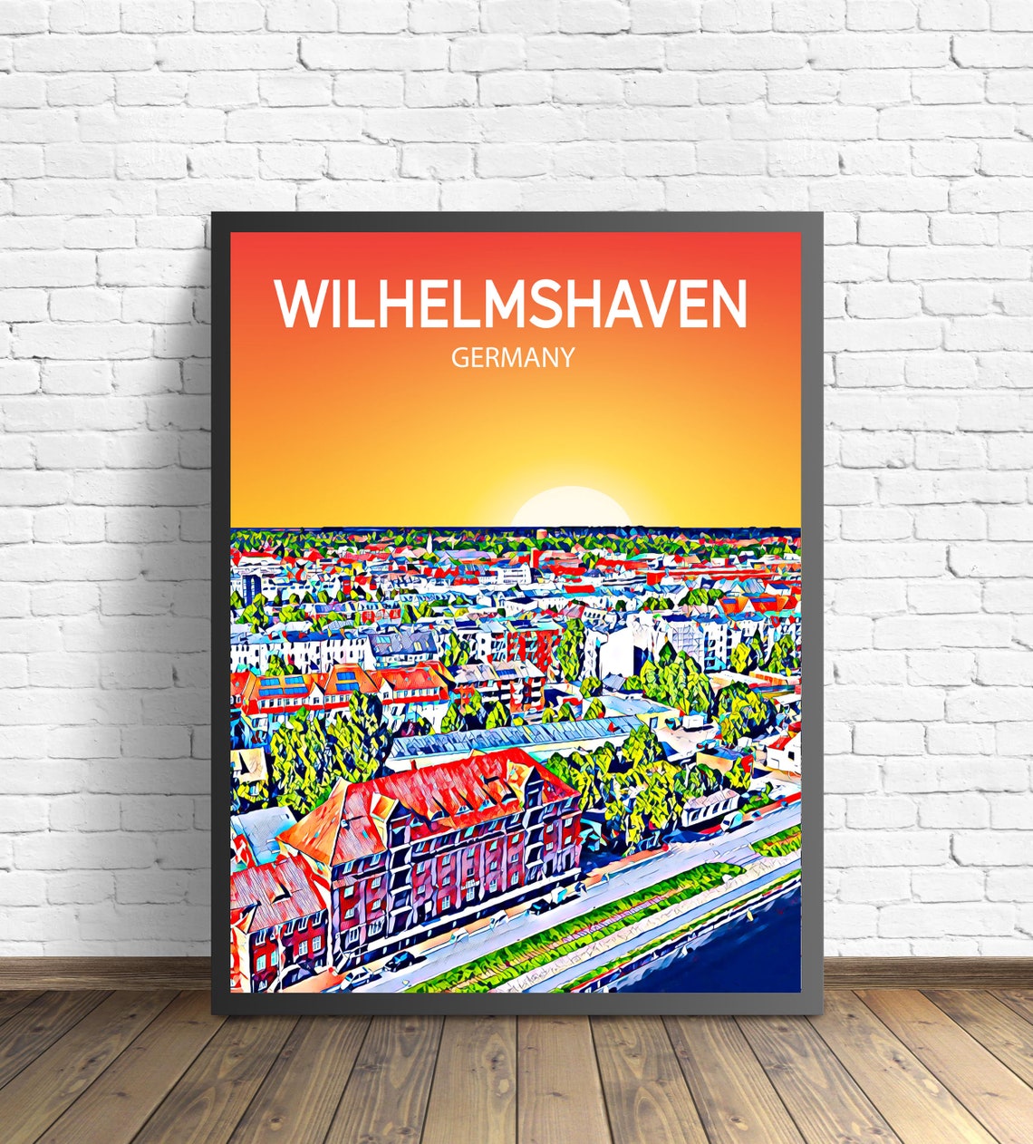 Wilhelmshaven Germany Vibrant Sunset Aerial Cityscape Travel Poster