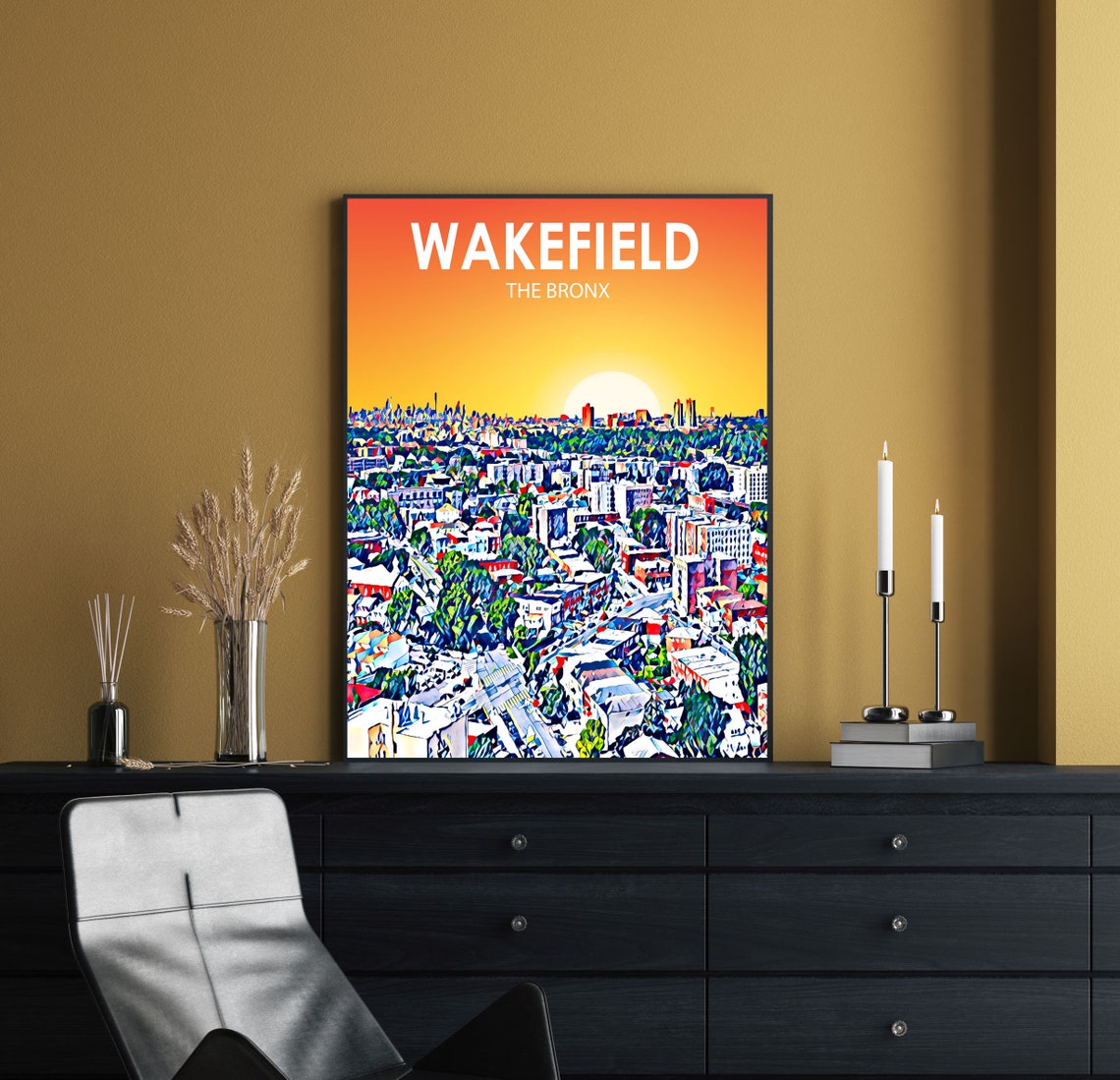 Wakefield The Bronx Fiery Orange Sunset Neighborhood Art Poster - Image 2