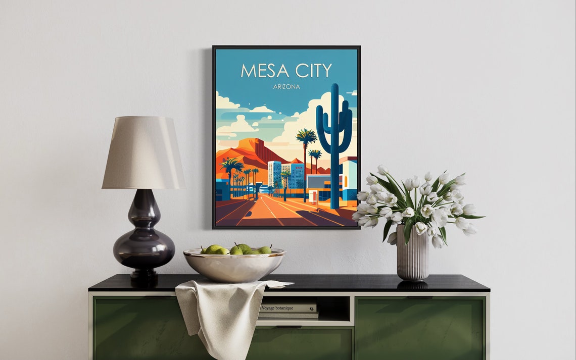 Mesa City Arizona Desert Cactus Road Red Mountain Sunset Poster - Image 3