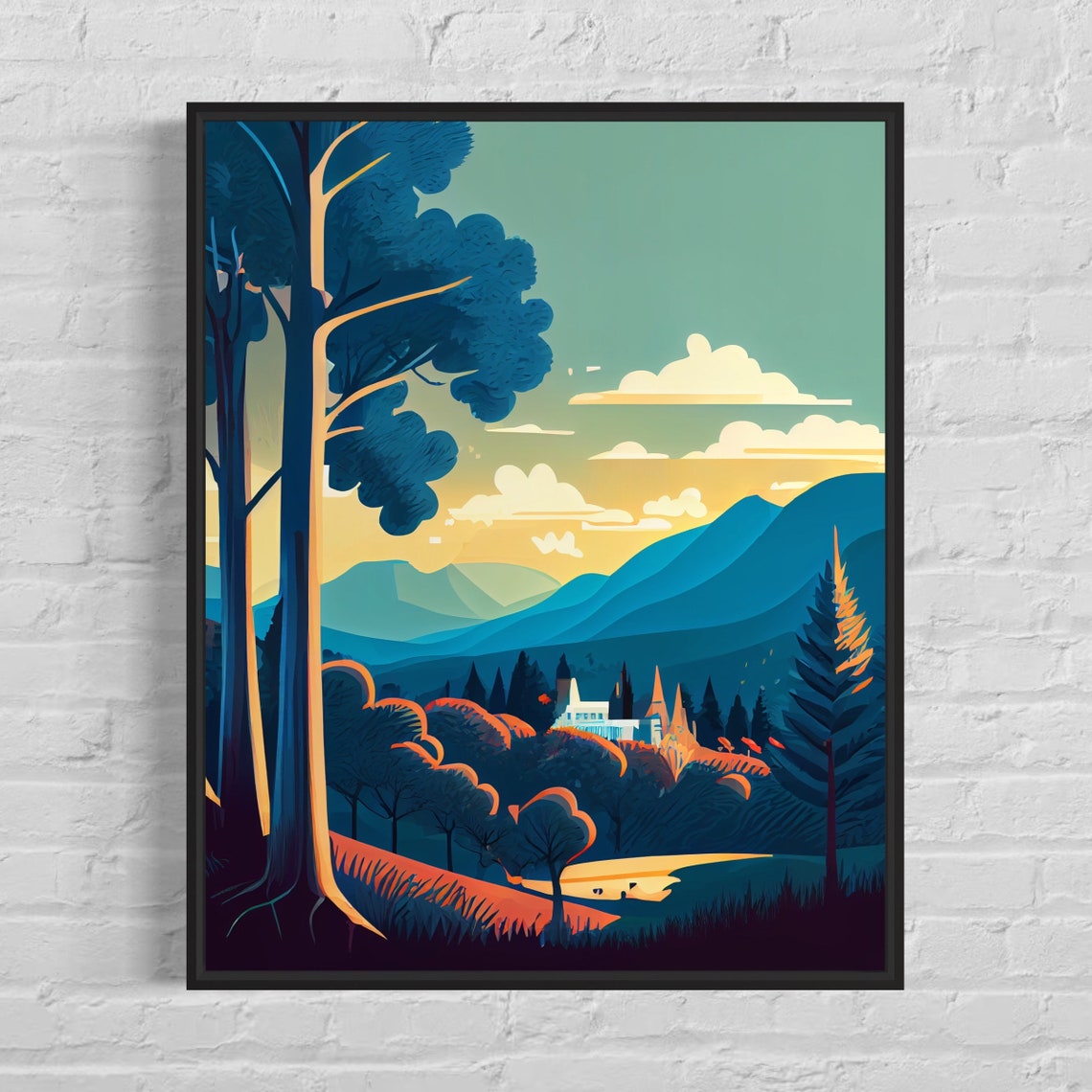 Tennessee Mountain Forest Valley Distant Town Sunset Travel Poster