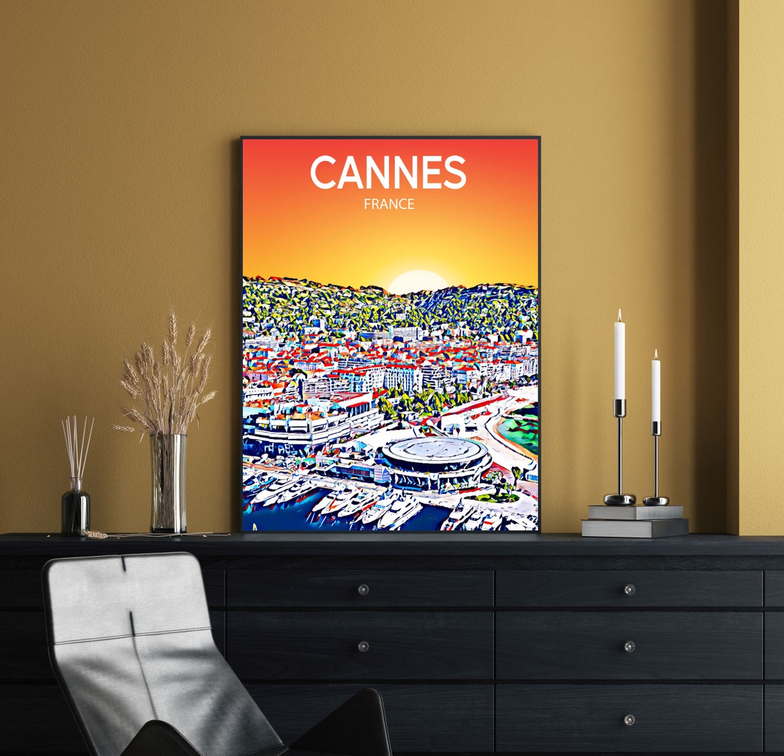 Cannes France Harbor Yachts Marina Sunset Pop Art Travel Poster - Image 2