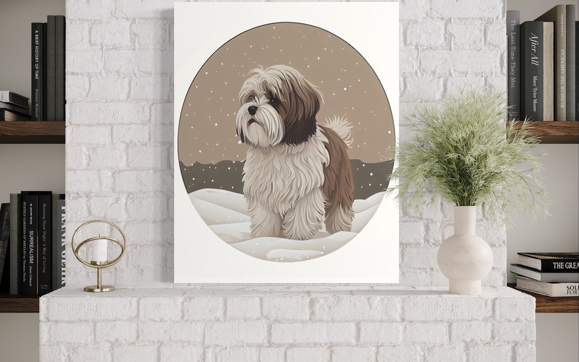 Fluffy Havanese Dog Standing in Falling Snow Winter Pet Art Poster - Image 3