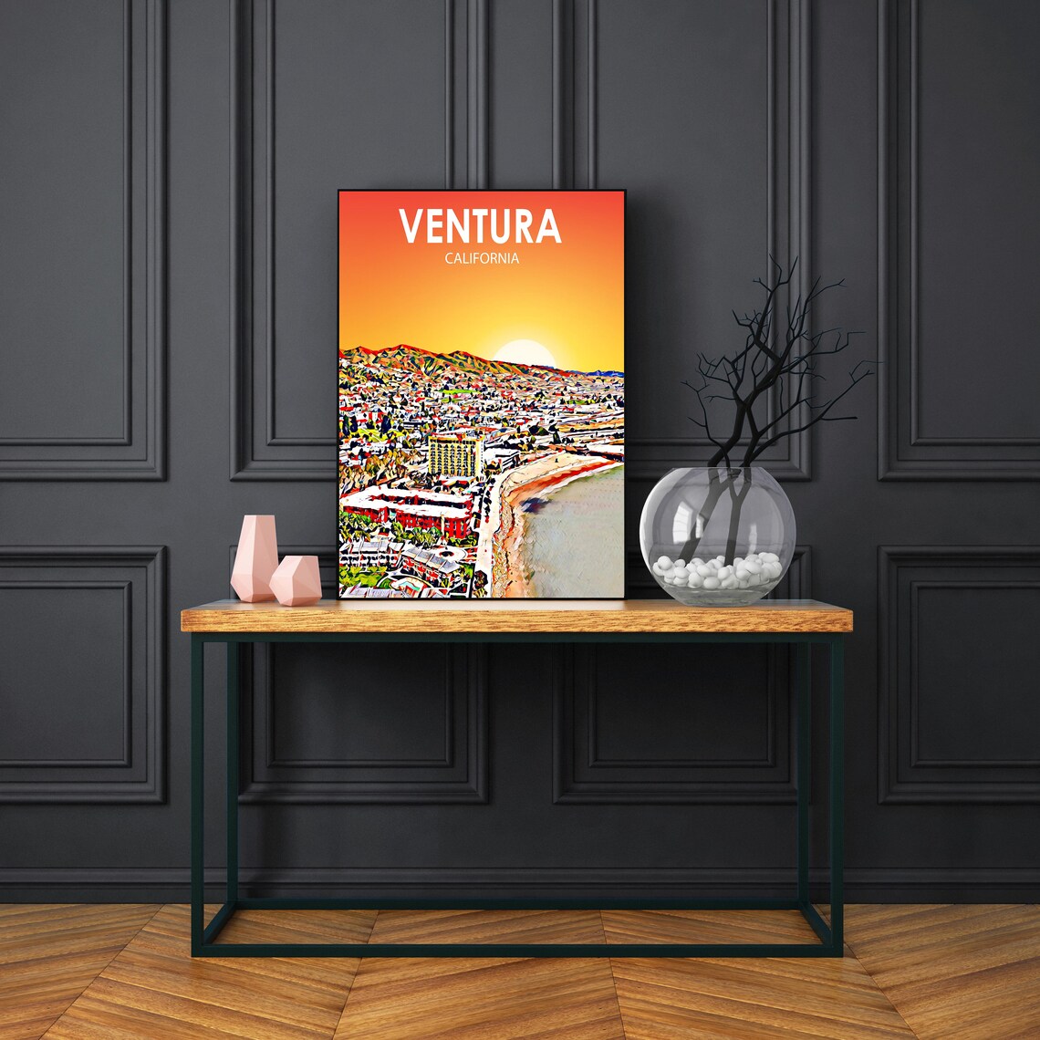Ventura California Fiery Sunset Coastal City Beach Art Poster - Image 3