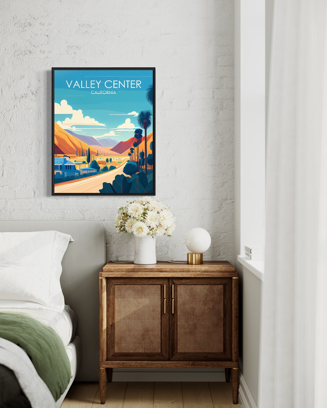 Valley Center California Valley Road with Palms Mountains Poster - Image 2