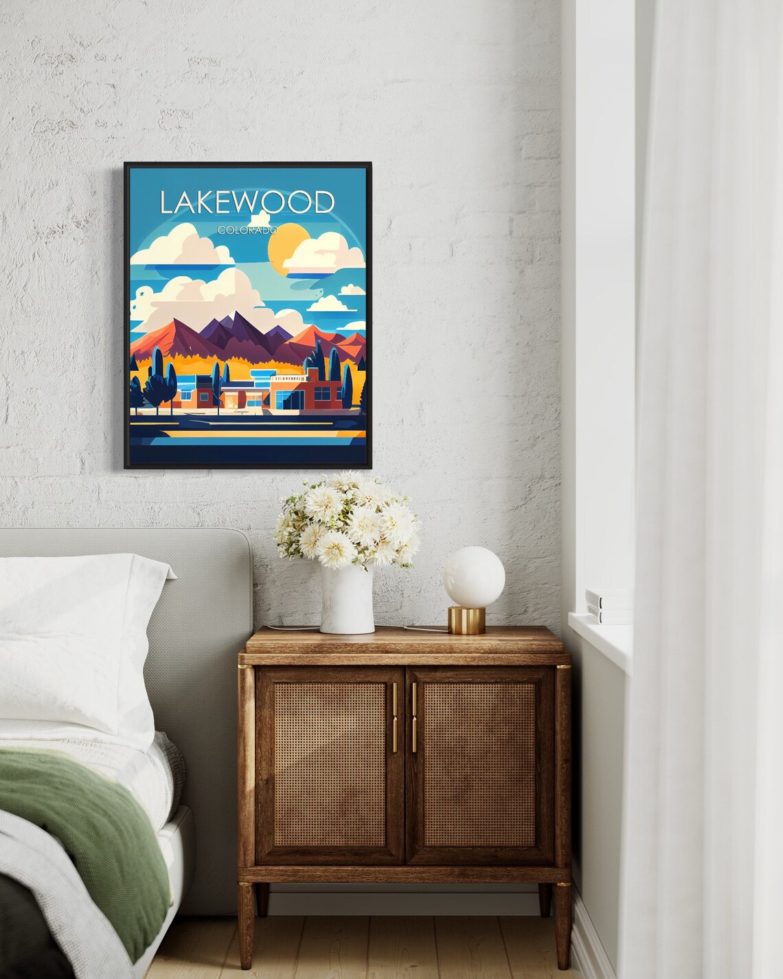 Lakewood Colorado Retro Sunrise Skyline with Mountain Peaks Poster - Image 3