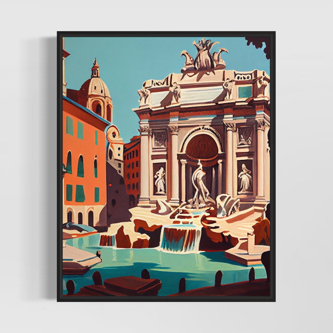 Trevi Fountain Rome Sunset Vintage Baroque Landmark Travel Poster