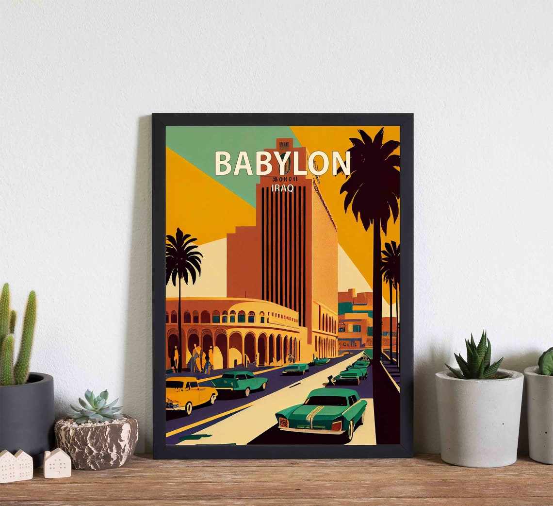 Babylon Iraq Vintage Street Classic Cars Retro Travel Poster - Image 2