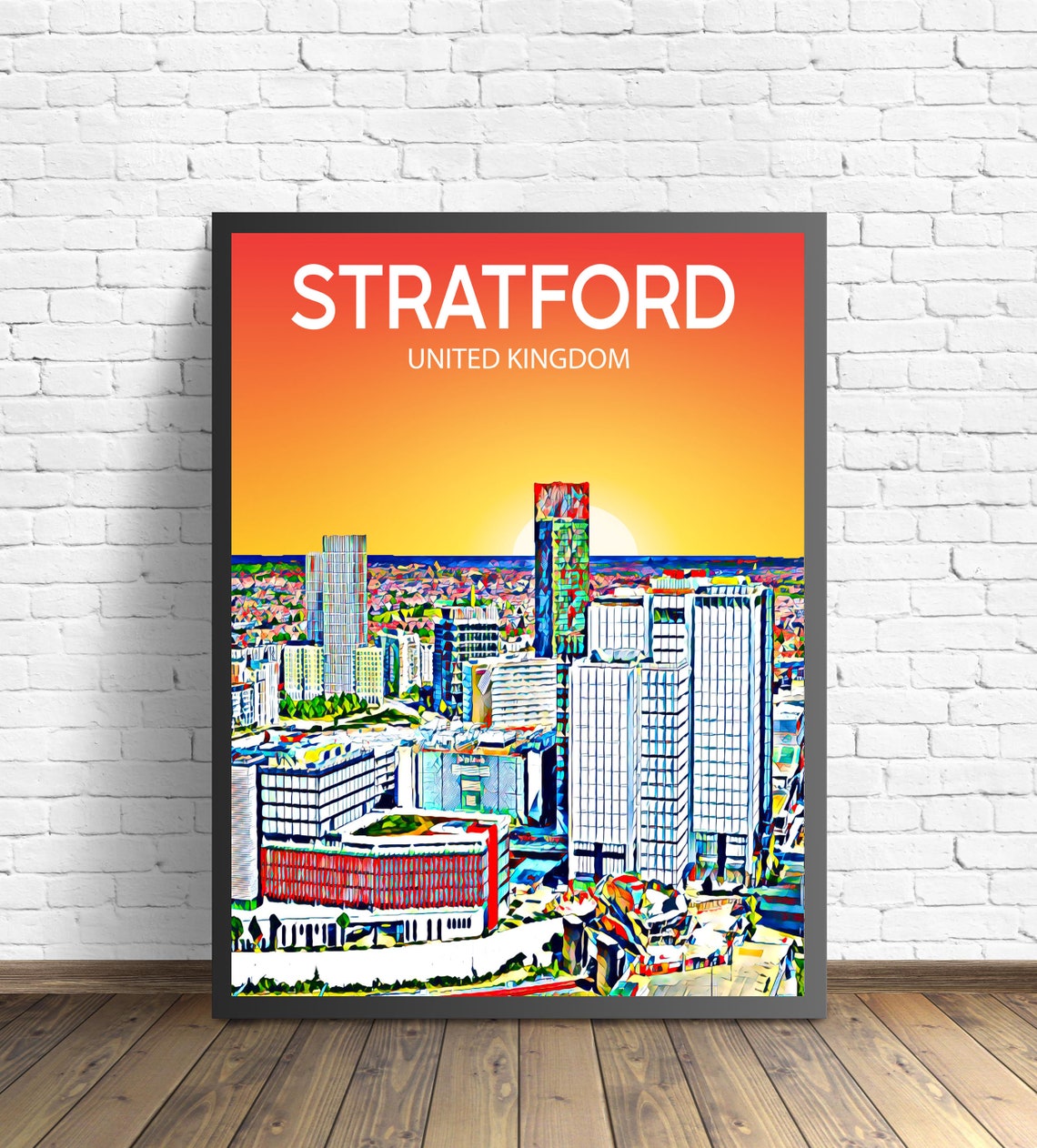 Stratford United Kingdom Sunset Skyline Towers City Art Poster
