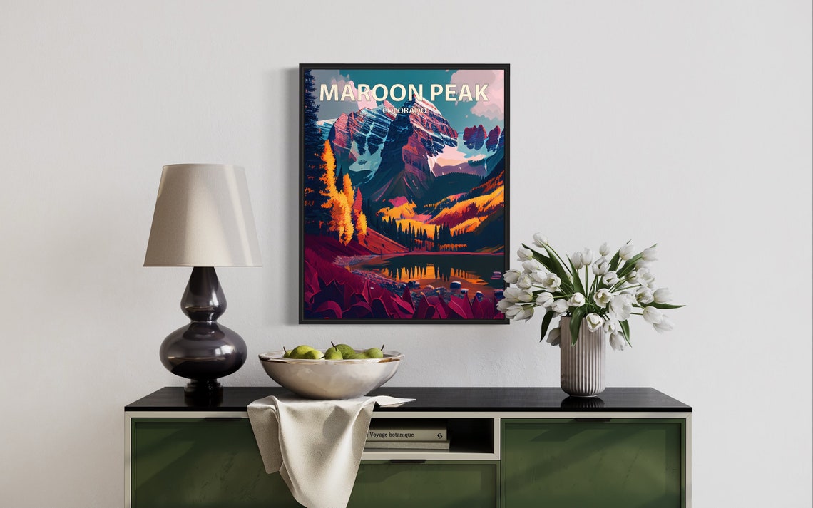 Maroon Peak Colorado Striped Cliffs Lake Reflection Fall Art Poster - Image 3