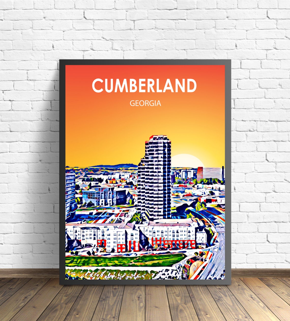 Cumberland Vinings Georgia Art Poster Sunset Landscape Poster Print Cumberland Wall Art United States Colorful Skyline Sketch Photo