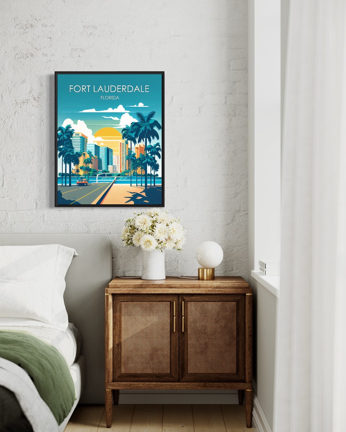 Fort Lauderdale Florida Palm Skyline Golden Sunset Vintage Poster - Image 3