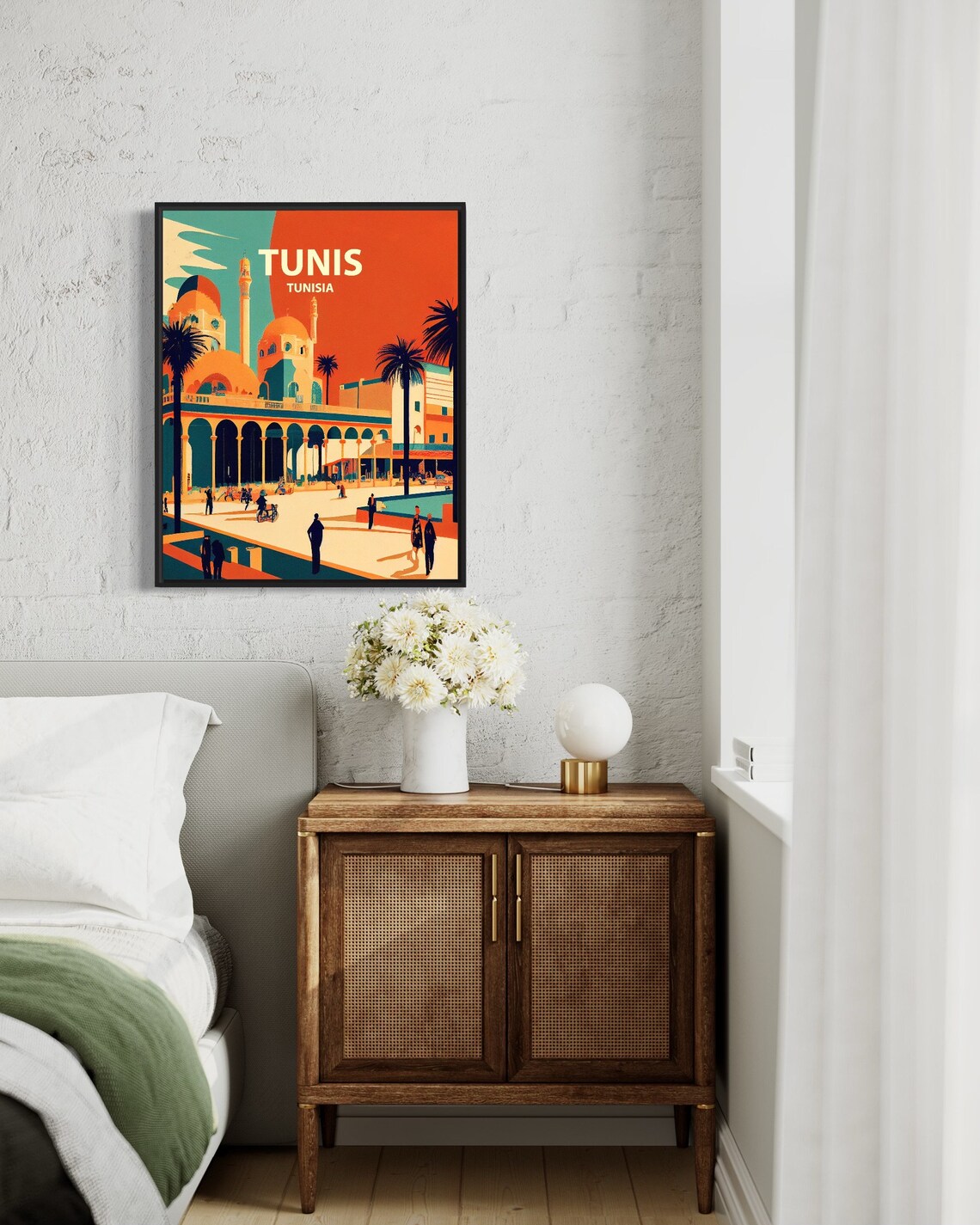 Tunis Tunisia Grand Mosque Plaza Palm Trees Orange Sunset Poster - Image 2