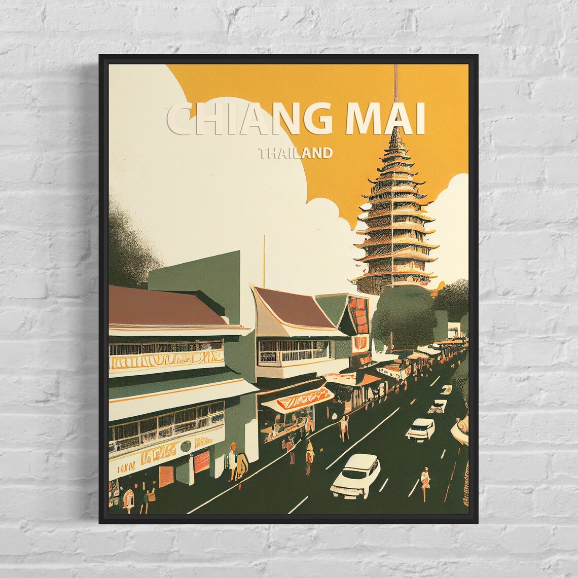 Chiang Mai Thailand Golden Pagoda Street Retro Travel Poster