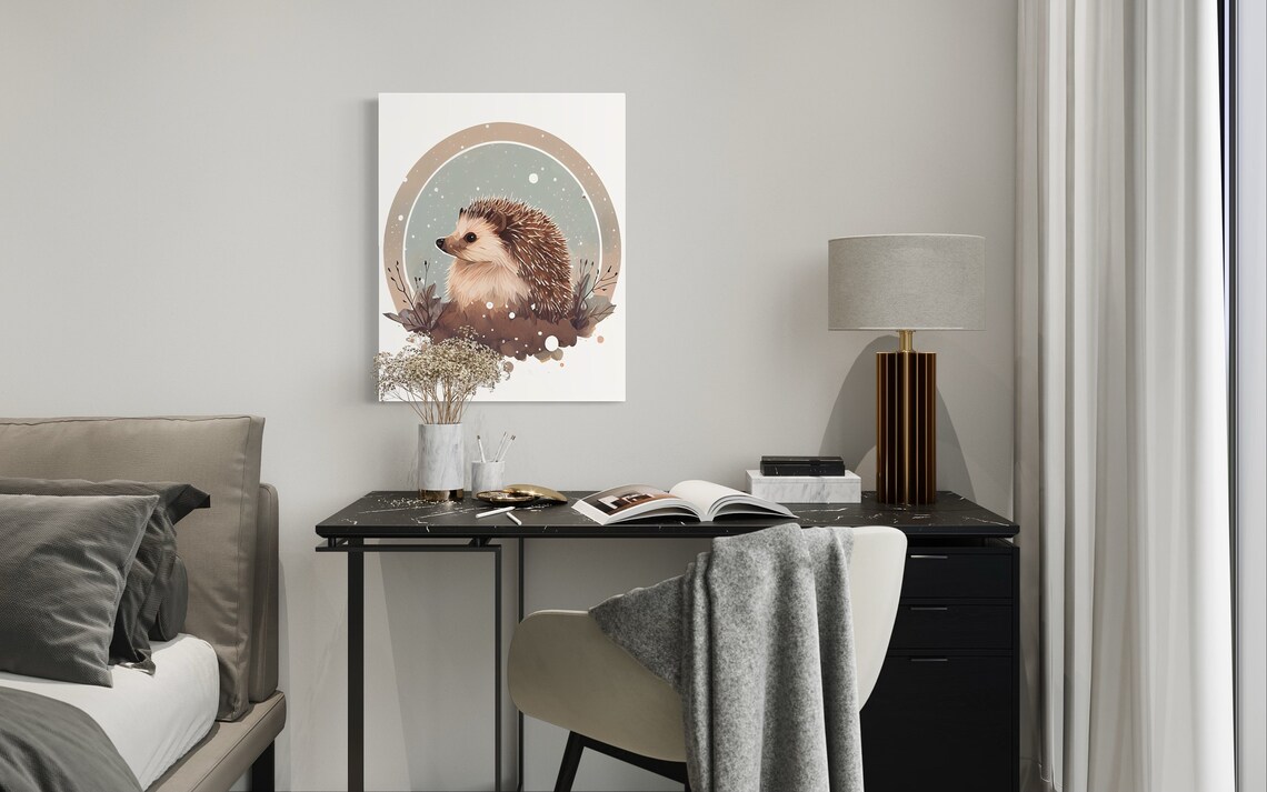 Cute Hedgehog in Snow Watercolor Woodland Animal Scene Poster - Image 2