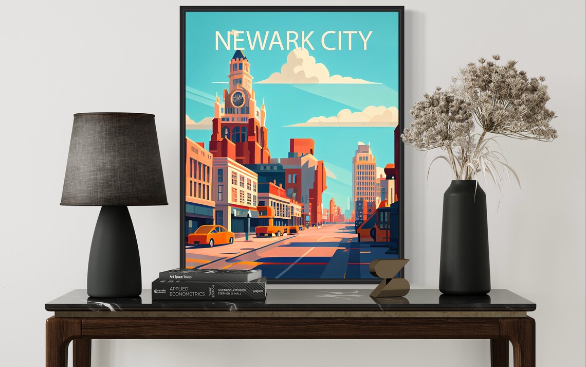 Newark City Historic Clock Tower Street Vintage Scene Poster - Image 2