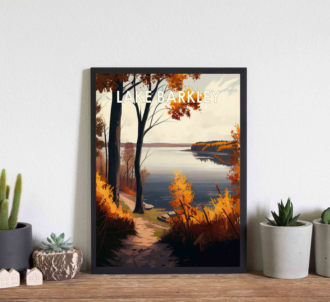 Autumn Lakeshore Golden Foliage Path Retro Travel Scene Poster - Image 2