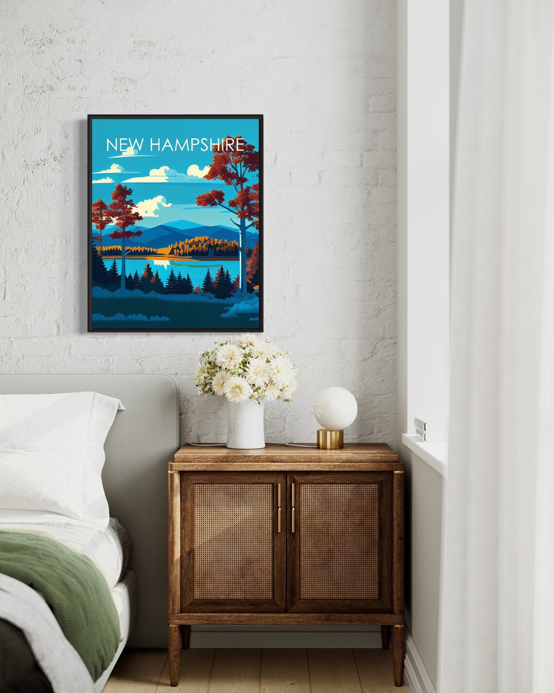 New Hampshire Autumn Lake And Mountains Retro Scenic Travel Poster - Image 3
