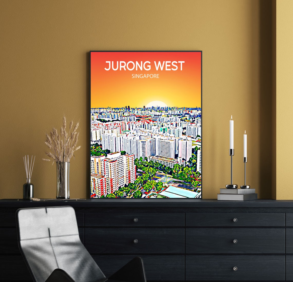 Jurong West Singapore Sunset Skyline Vibrant Cityscape Art Poster - Image 3
