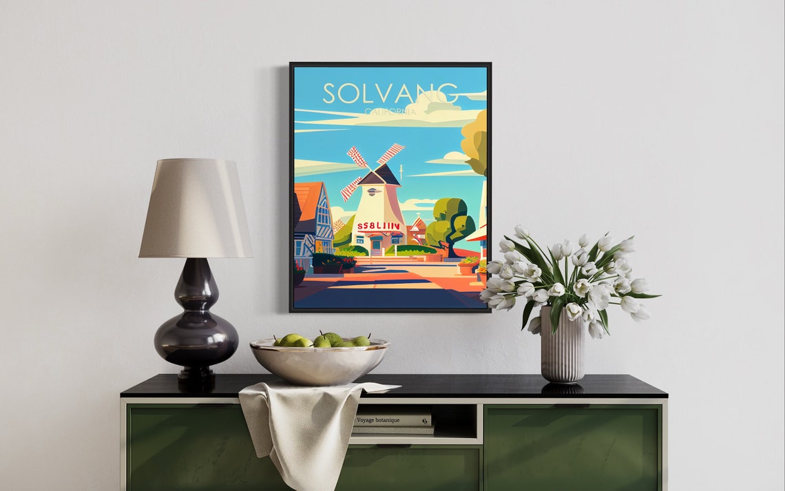 Solvang California Poster with Danish Windmill Village Street - Image 2
