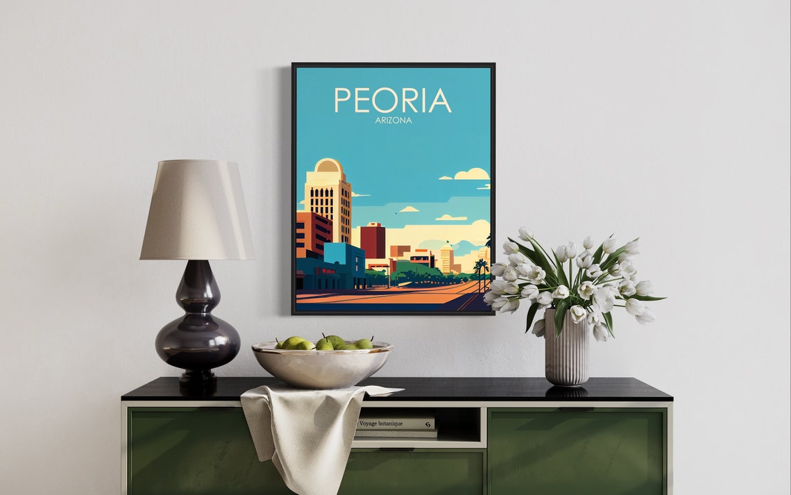 Peoria Arizona Retro Downtown Poster with Palms at Golden Sunset - Image 2