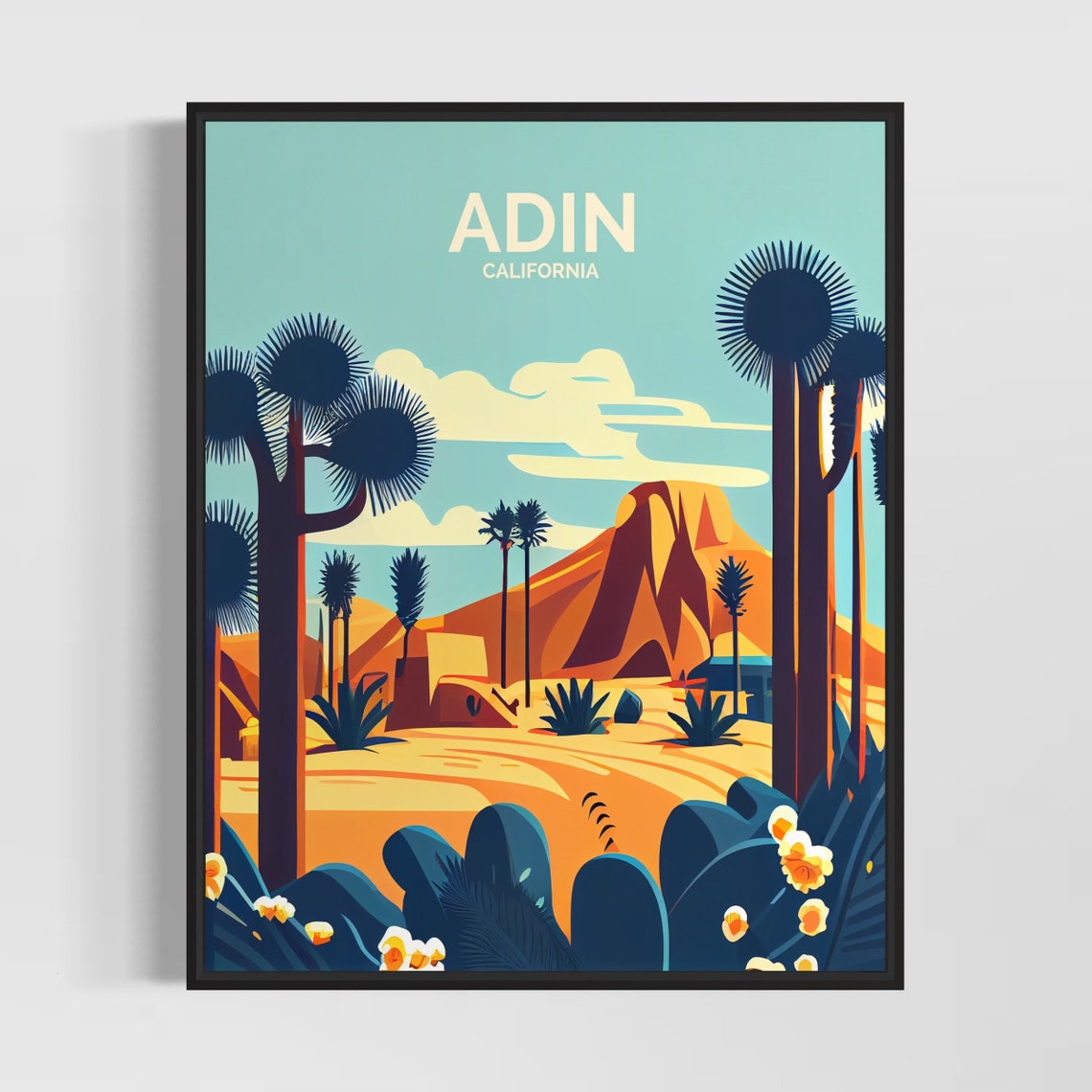Adin California Retro Joshua Tree Desert Landscape Sunset Poster