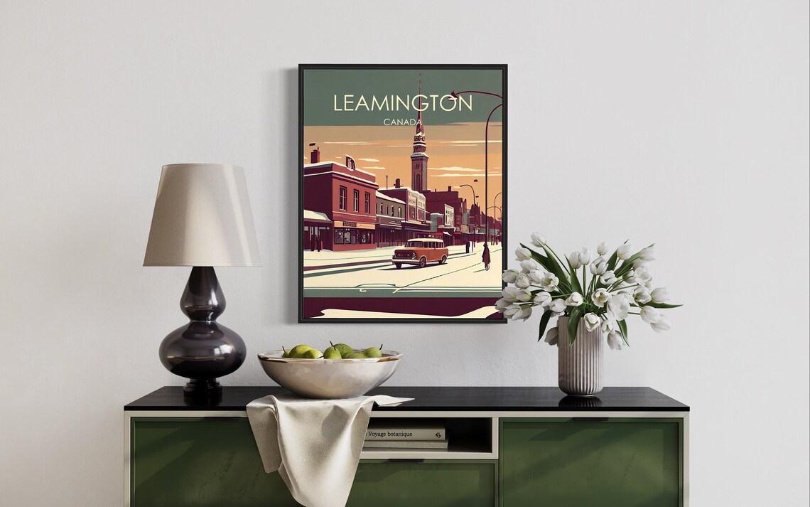Leamington Canada Winter Street Snow Retro Vintage Travel Poster - Image 3