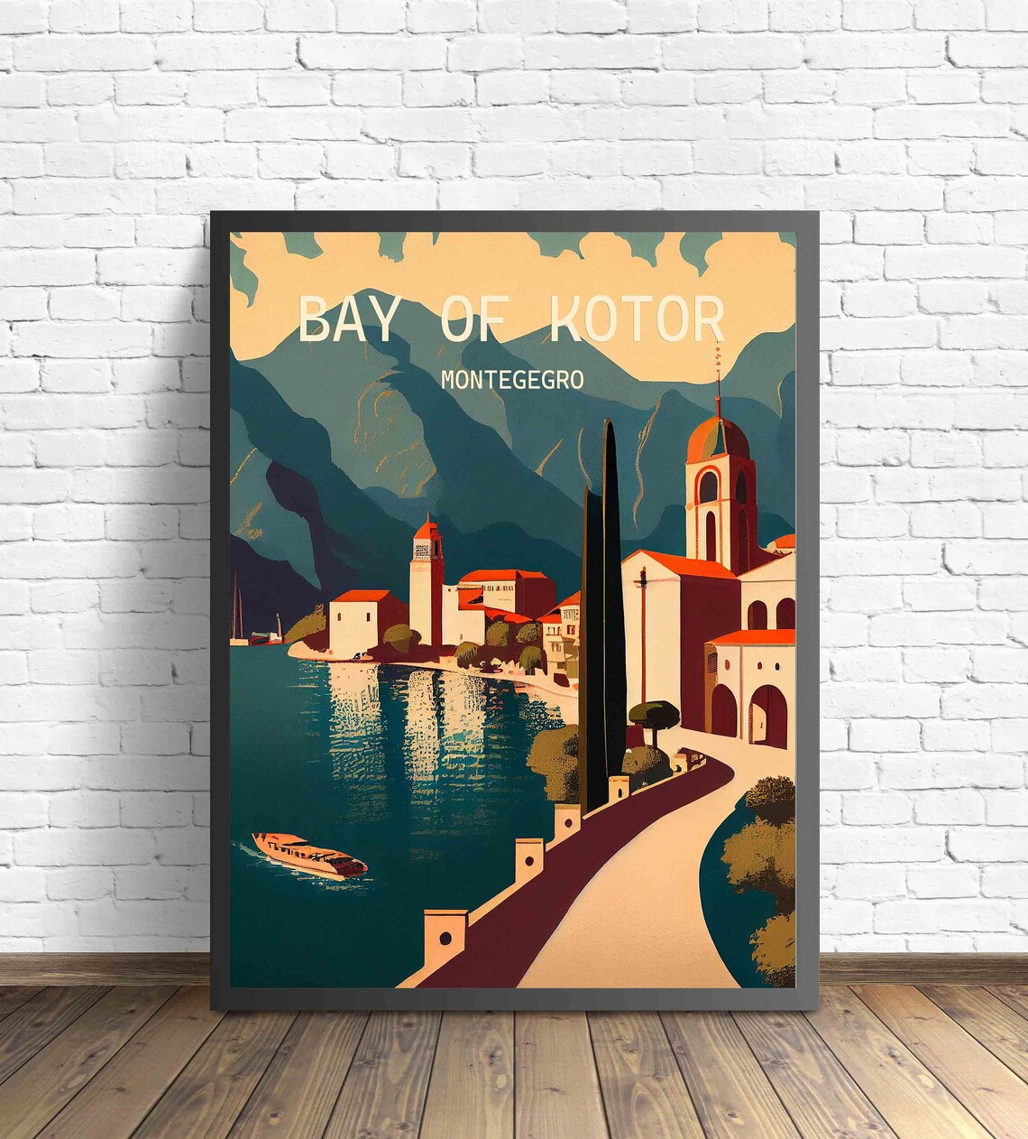 Bay of Kotor Montenegro Seaside Village Church Scenic Poster - Image 3