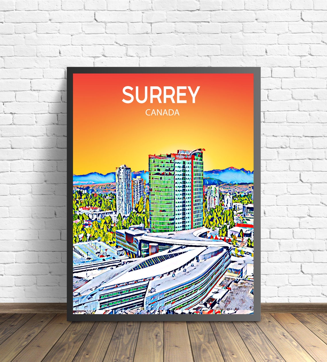 Surrey Canada Sunset Skyline Mountain View Residential City Art Poster - Image 3