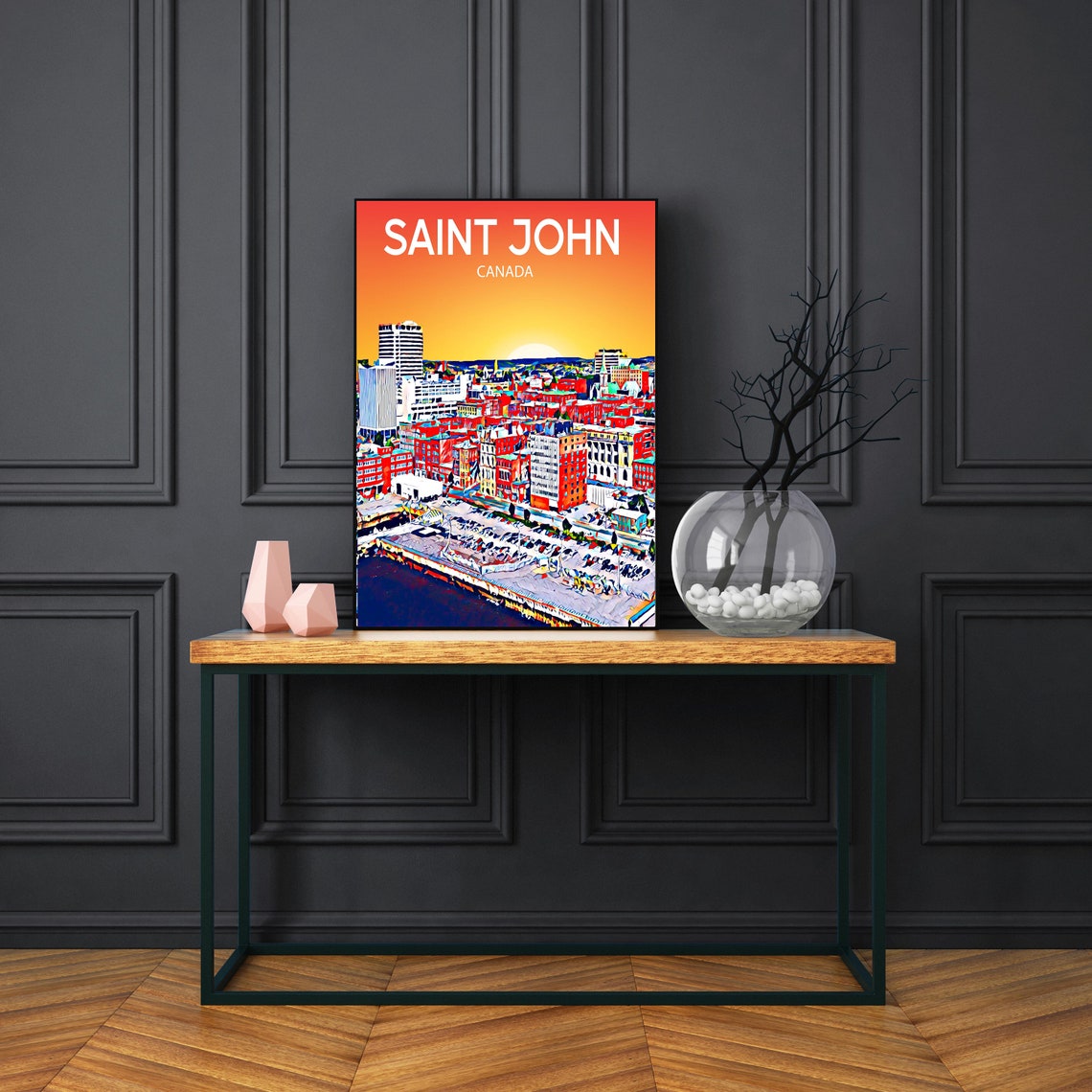 Saint John Canada Sunset Waterfront Harbor Skyline City Art Poster - Image 3