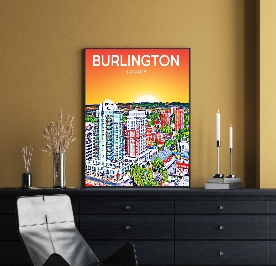 Burlington Canada Sunset Skyline Colorful Pop Art City Travel Poster - Image 2