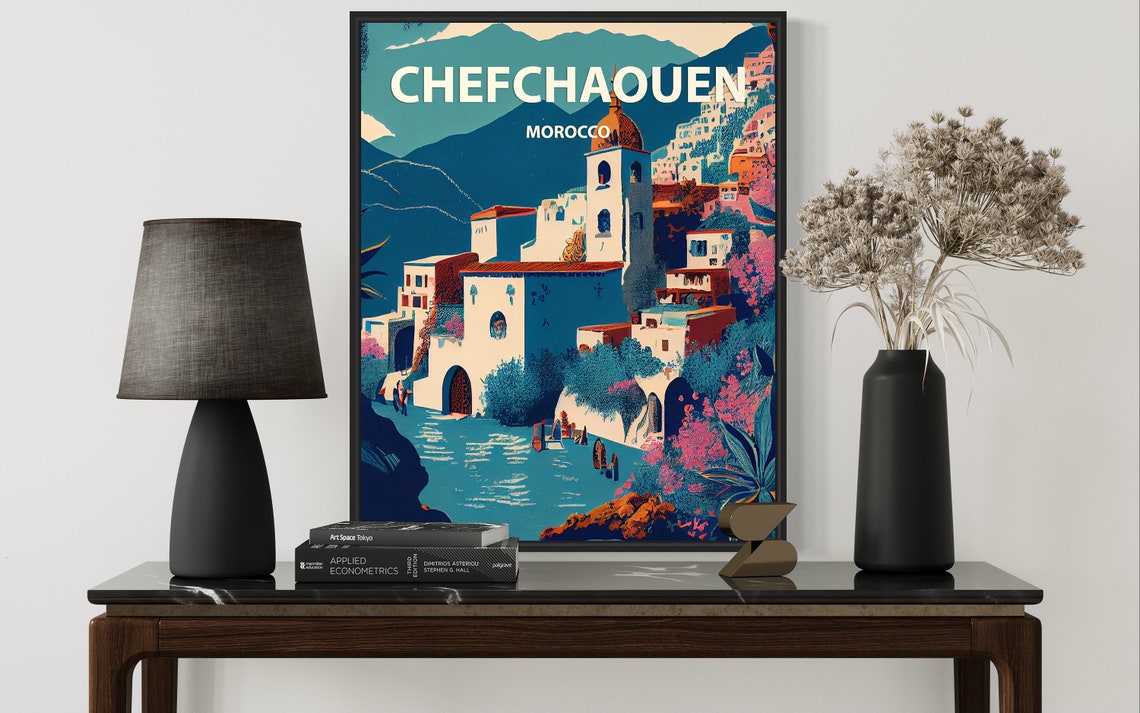 Chefchaouen Morocco Old Town Mountain Retro Travel Art Poster - Image 2