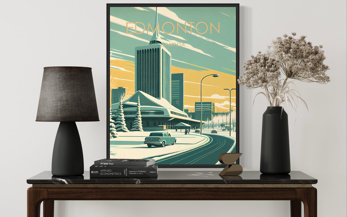 Edmonton Canada Snowy Downtown Winter Vintage Illustration Poster - Image 2