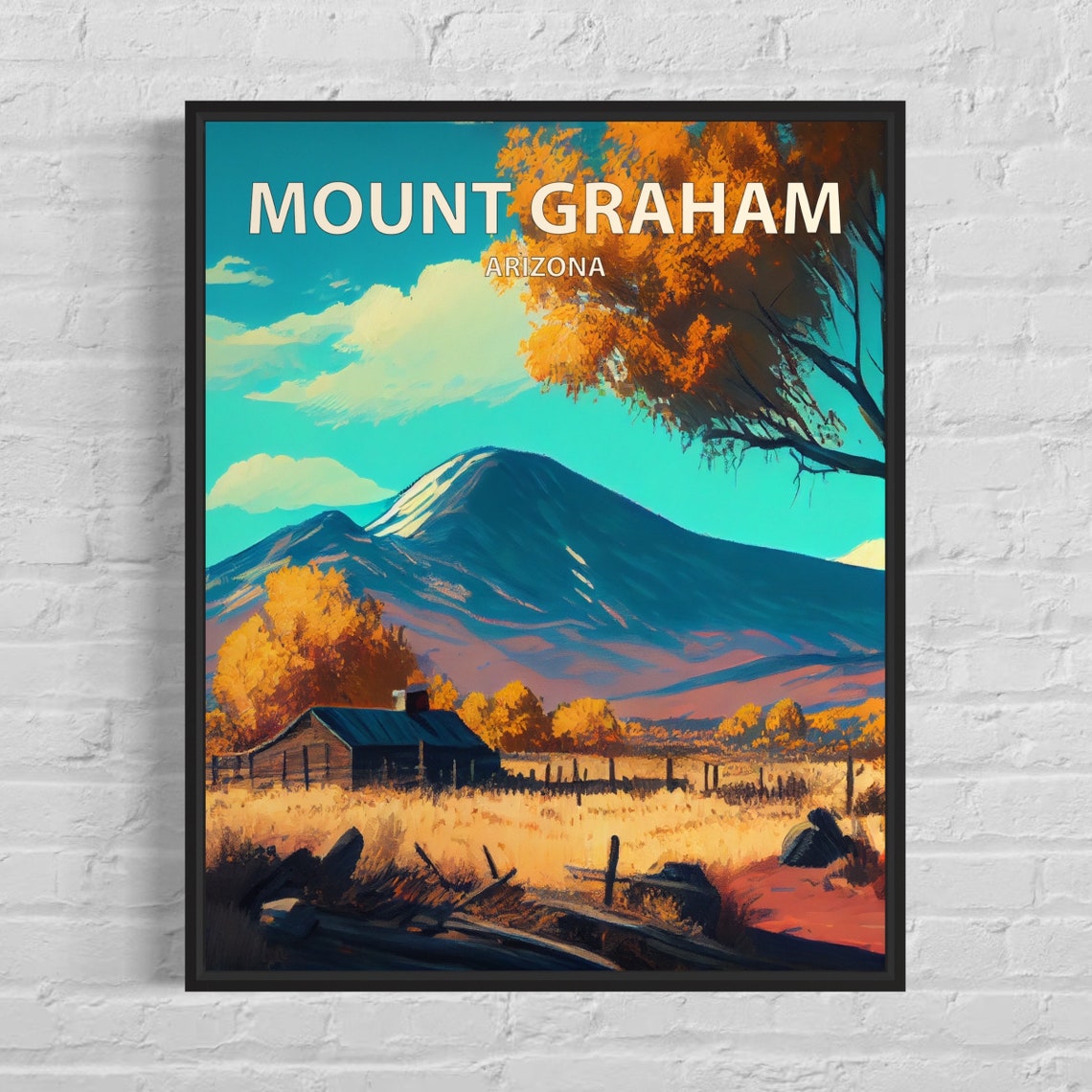 Mount Graham Arizona Autumn Mountain Cabin Golden Meadow Fall Poster