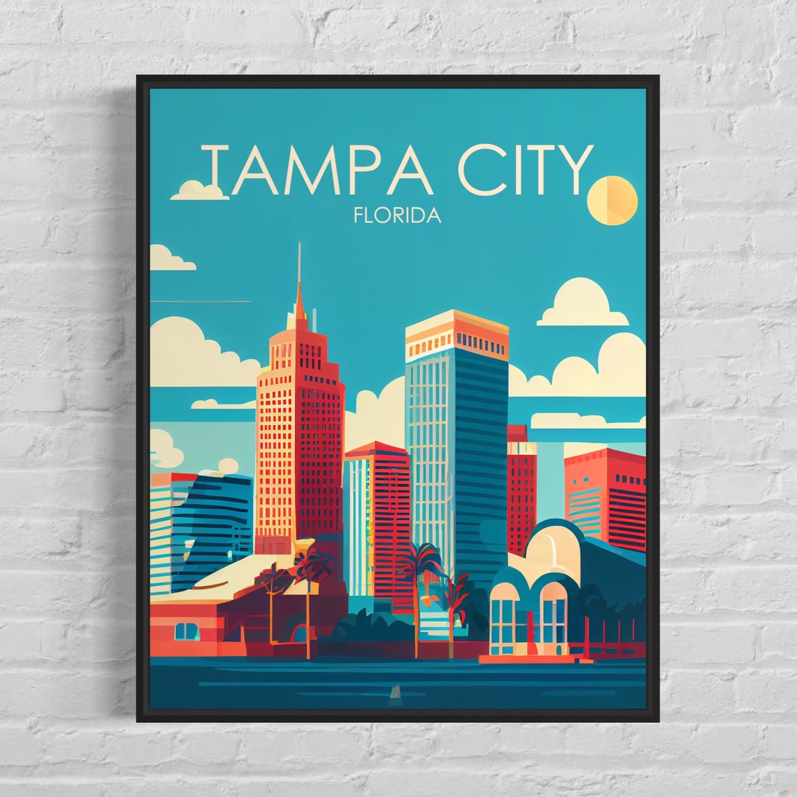 Tampa City Florida Retro Downtown Skyline Vintage Travel Poster
