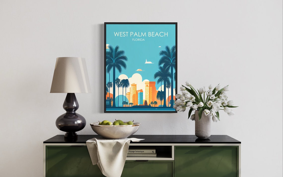 West Palm Beach Florida Golden Skyline Royal Palms Sunset Poster - Image 2