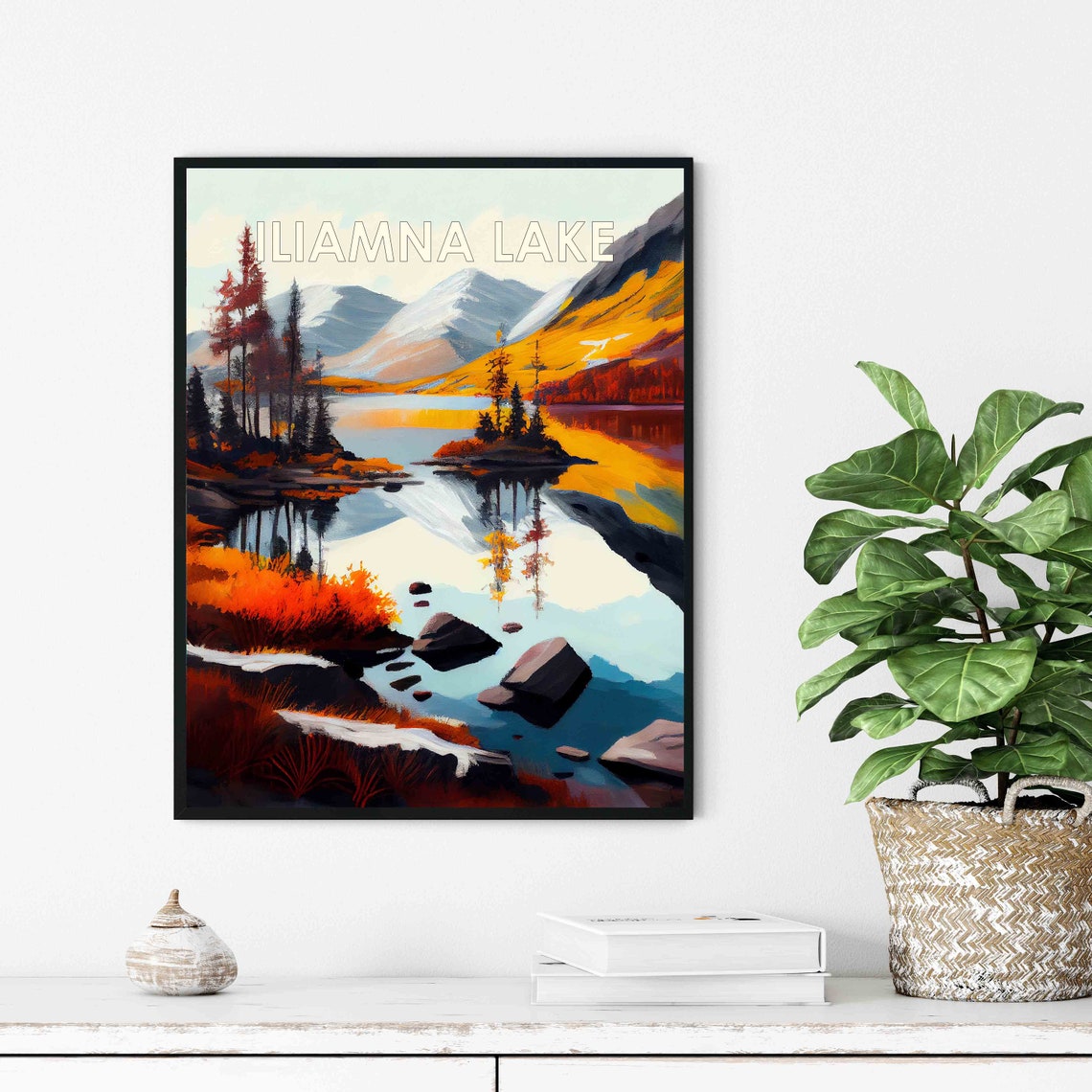 Iliamna Lake Autumn Reflection Snowcapped Alaska Mountains Poster - Image 3