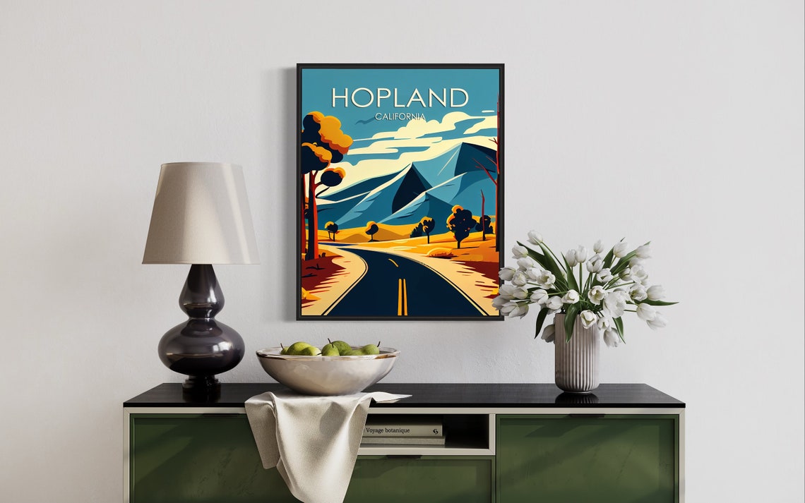 Hopland California California Retro Art Print Hopland Art Illustration Hopland Vintage Minimal Design Poster - Image 2