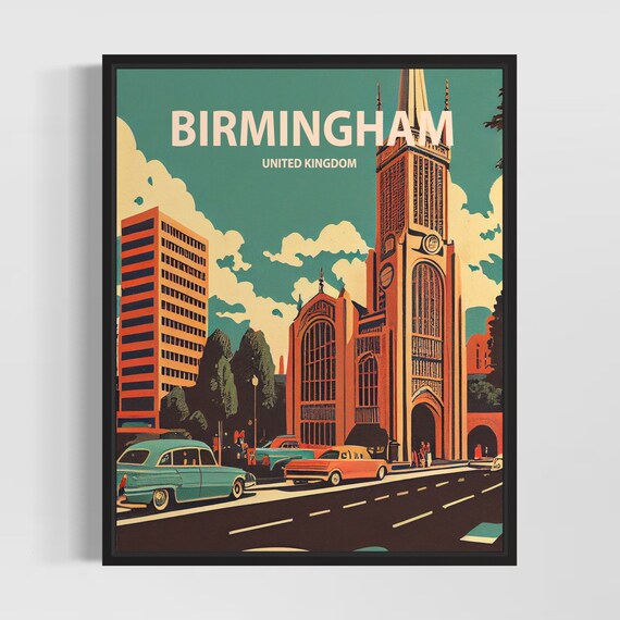Birmingham United Kingdom Vintage Minimal City Travel Poster Art